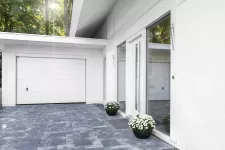Modern house with white garage door