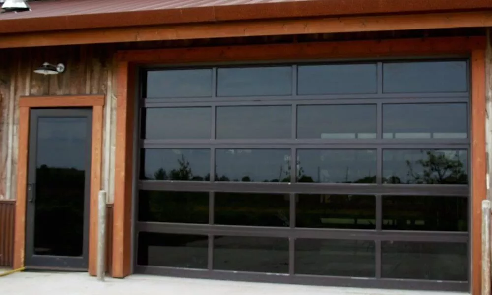 Transparent garage door with black frame