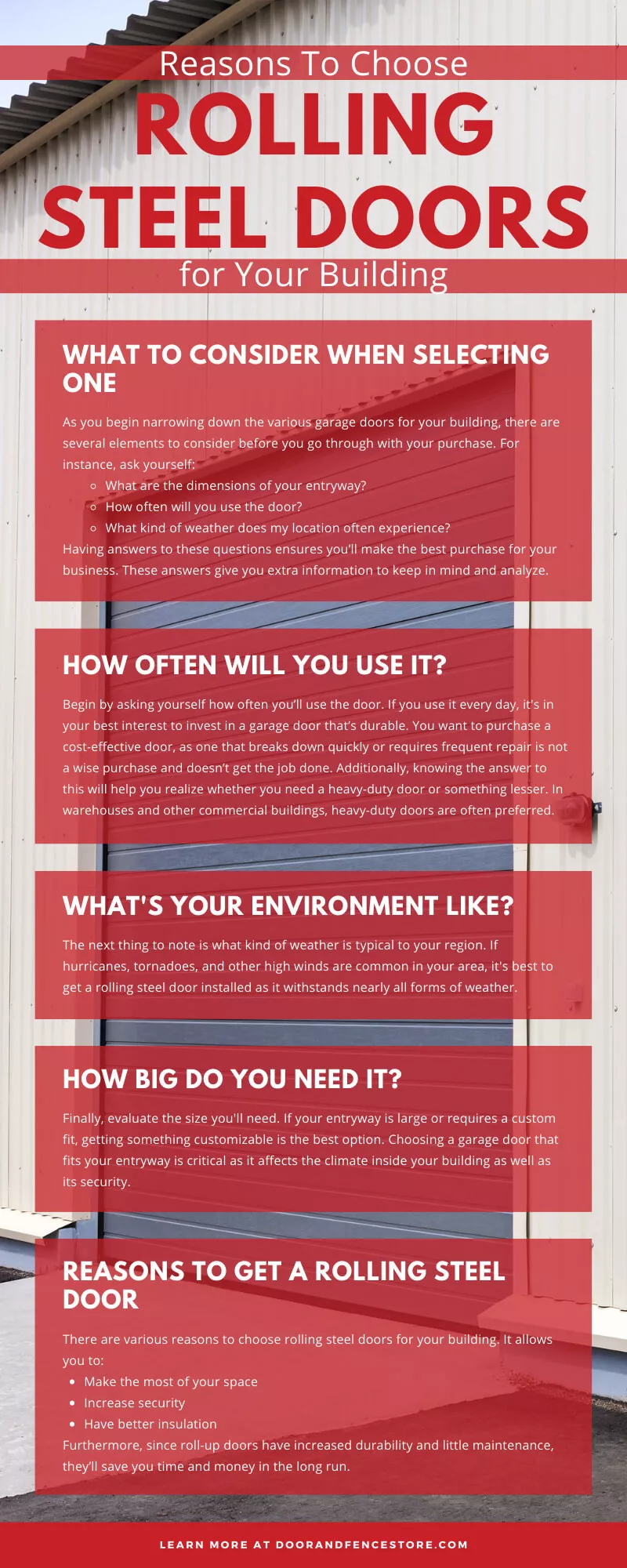 Infographic - Reasons to choose rolling steel doors for your building