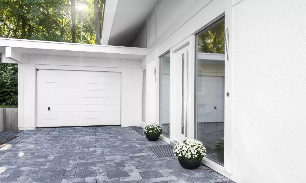 Modern house with white garage door